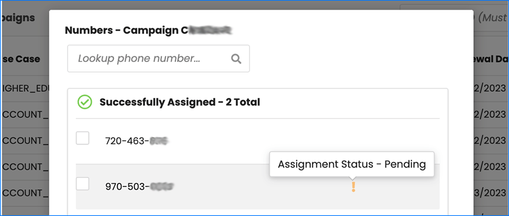 Pending number assignments on messaging campaigns in commio.io