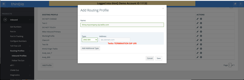 thinQ Add Routing Profile Twilio