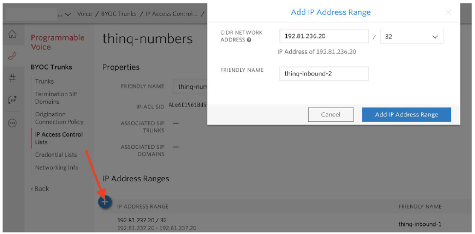 thinQ numbers Twilio IP address ranges