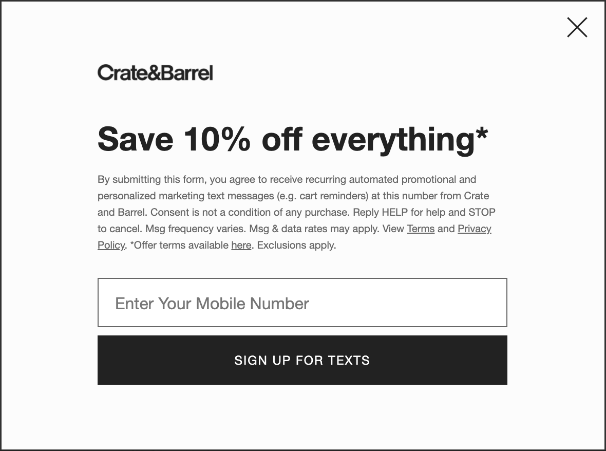 Crate & Barrel Opt-In