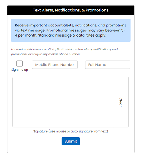 Teli Opt-in Form