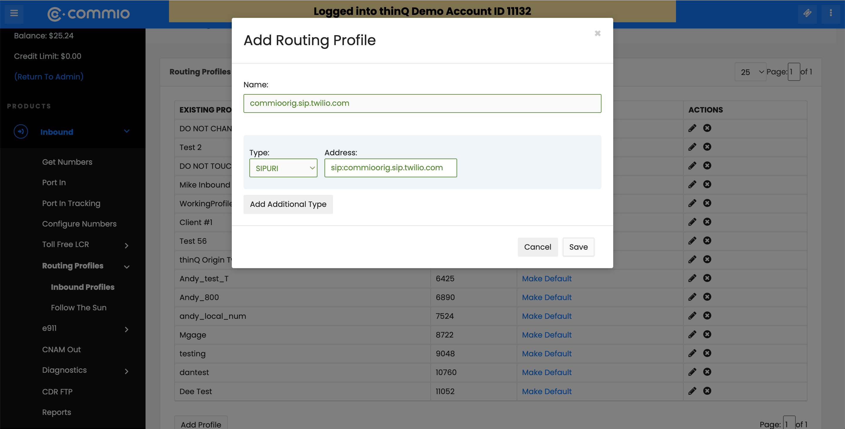 Add Routing Profile in Commio io for Twilio