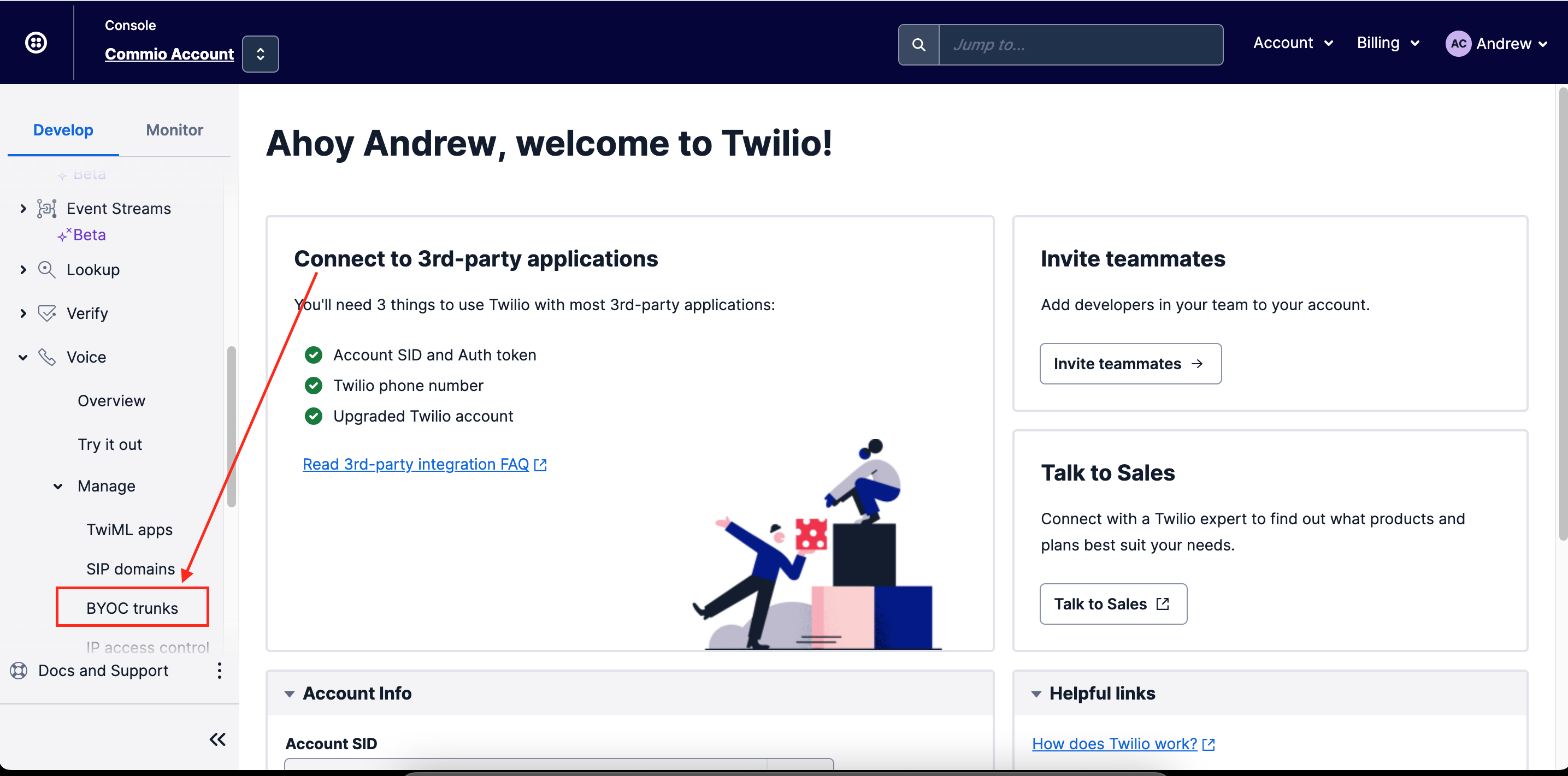 Twilio BYOC Trunks Setup to Add Commio