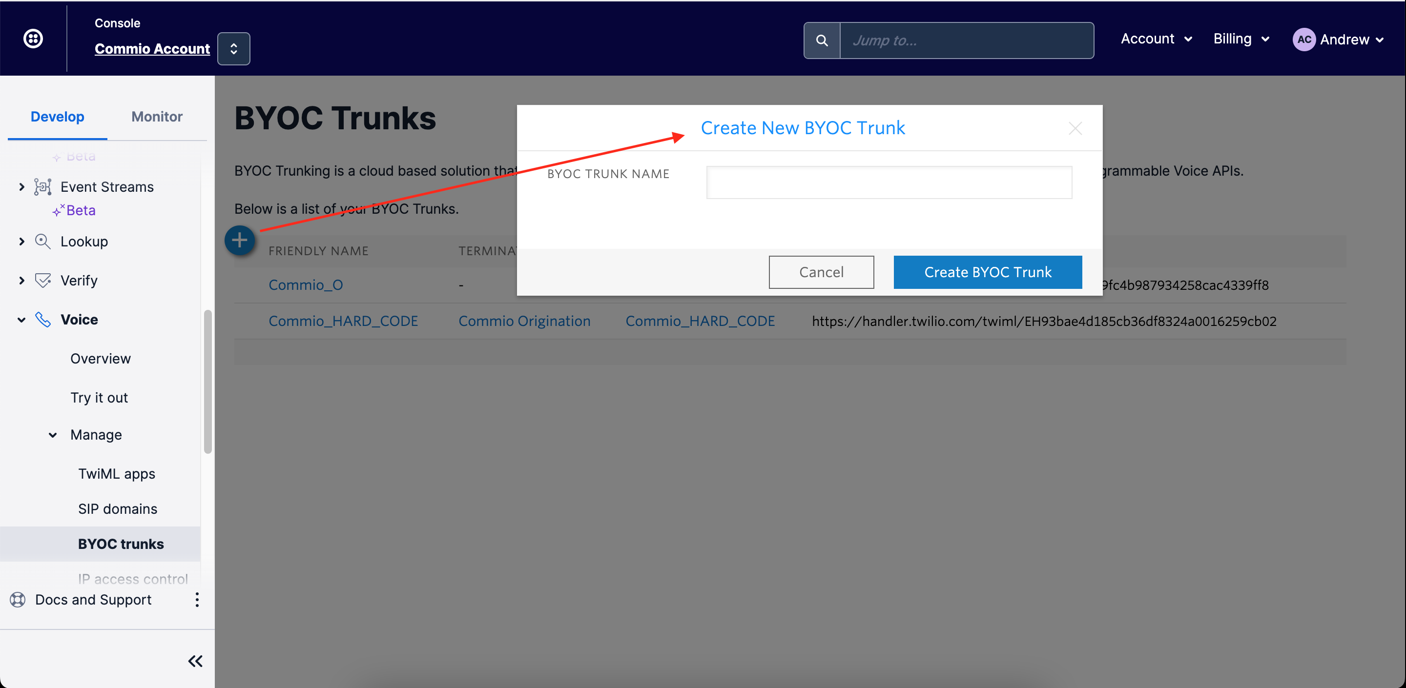 Create Twilio Trunk