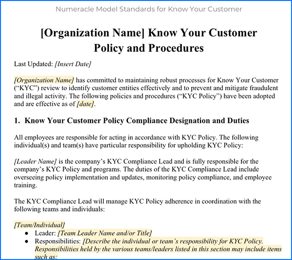 Know Your Customer Standards (Numeracle)