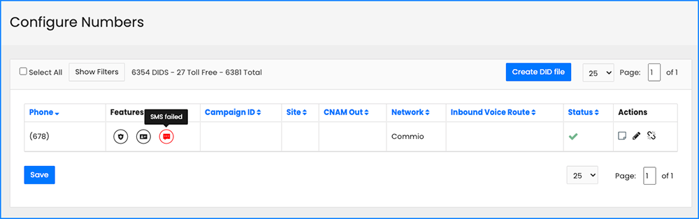 SMS failed in commio.io