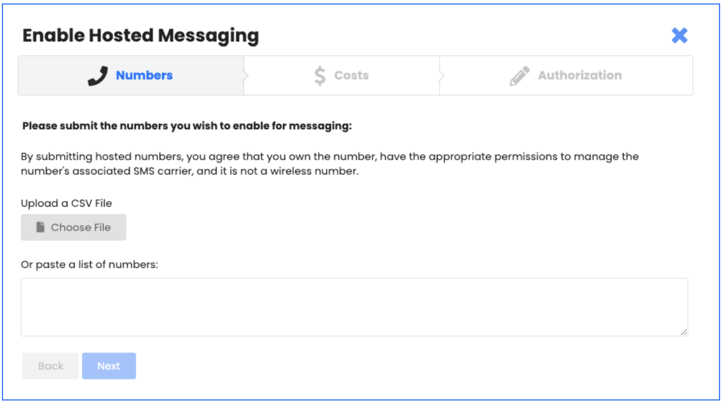 Paste or Upload Hosted Numbers
