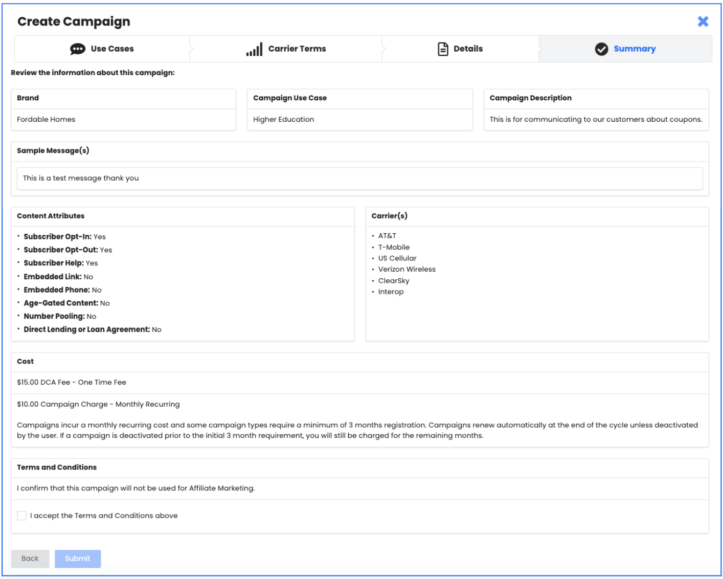 Campaign Summary Page to Include Fees