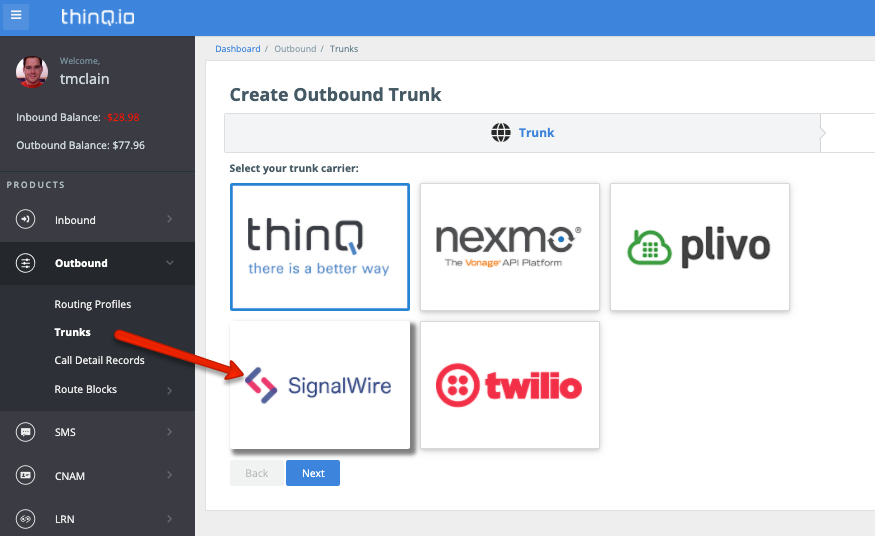 SignalWire Outbound Profile Selection for Commio Routing